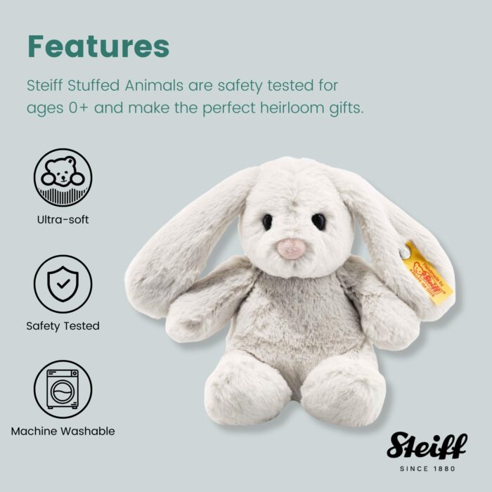 Steiff Hoppie Hase 18 cm hellgrau, Plüschtier Hase mit Schlappohren, Soft Cuddly Friends, flauschiges StofftierKuscheln – Bild 3