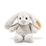 Steiff Hoppie Hase 18 cm hellgrau, Plüschtier Hase mit Schlappohren, Soft Cuddly Friends, flauschiges StofftierKuscheln
